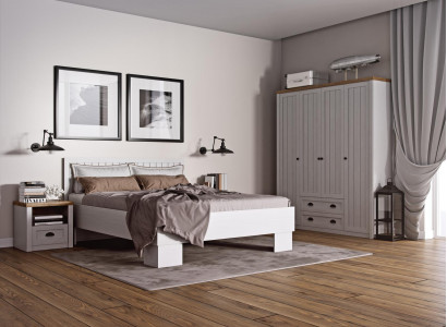Bed, Nightstand, Wardrobe 4-piece Bedroom Set Design Art Deco Country Style